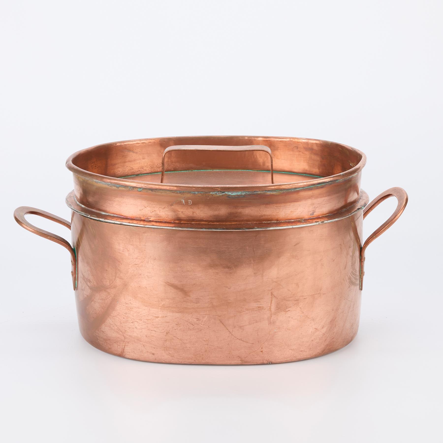 Large French Vintage Copper Daubière Braising Pan
