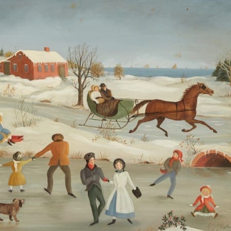 Lot 032: Martha Cahoon Skating Oil on Masonite Fine and Decorative Arts of the Globe - Jan 19 2019 Fine Art