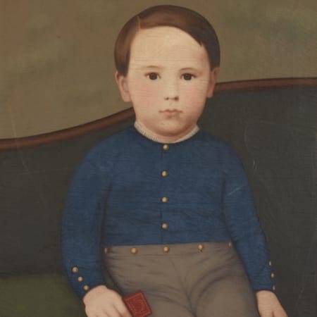 Lot 004: 19th Century American School Folk Art Portrait of a Boy in a Blue Shirt Fine and Decorative Arts of the Globe - Jan 19 2019 Fine Art