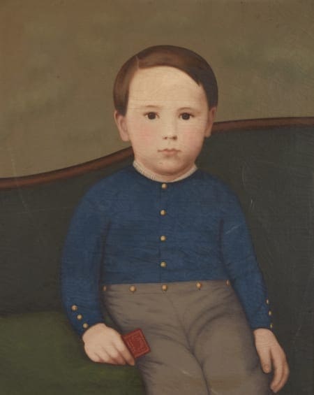 Lot 004: 19th Century American School Folk Art Portrait of a Boy in a Blue Shirt Fine and Decorative Arts of the Globe - Jan 19 2019 Fine Art