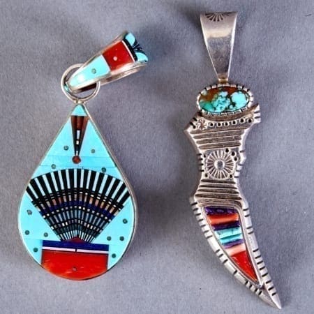 Lot 324: 2 Navajo Stone Inlay Pendants Ervin Tsosie David Tune Fine and Decorative Arts of the Globe - Jan 19 2019 Art of World