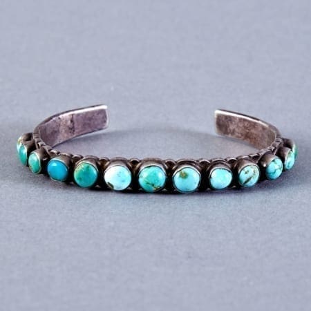Lot 344: Sterling Silver and Turquoise Row Bracelet c. 1920s Fine and Decorative Arts of the Globe - Jan 19 2019 Art of World