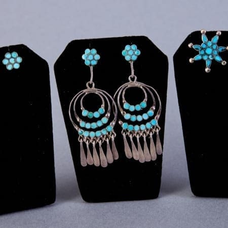 Lot 360: 3 Pair Zuni Dishta Sterling and Turquoise Earrings Fine and Decorative Arts of the Globe - Jan 19 2019 Art of World