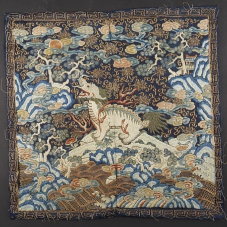 Lot 010: Chinese Embroidered Censor Xiezhi Rank Badge Asian Art and Decorative Art (Day Two) - Sep 29 2018 Asian Art