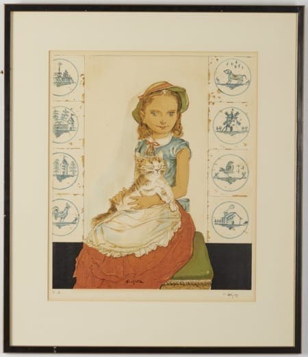 Lot 159: Foujita Jeune Fille Assise avec un Chat 1956 Color Lithograph on Paper Fine and Decorative Arts of the Globe - Jan 19 2019 Decorative Arts