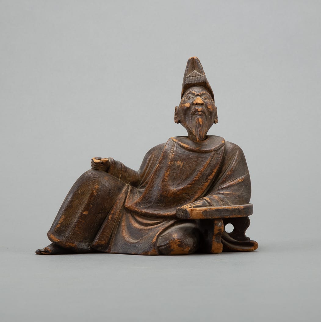 Lot 055: Edo Japanese Cypress Reclining Scholar Okimono