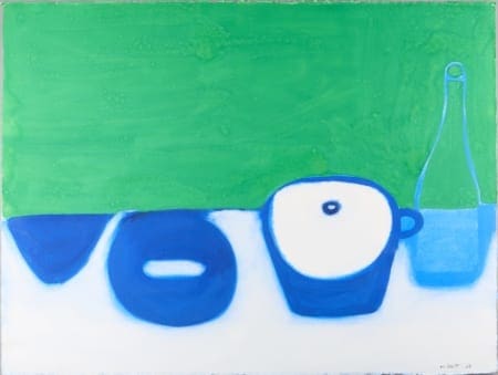 Lot 035: William Scott Still Life- White and Blue on a Green Background