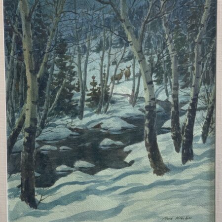 Hans Kleiber ""Moonlight and Aspen"" Watercolor on Paper