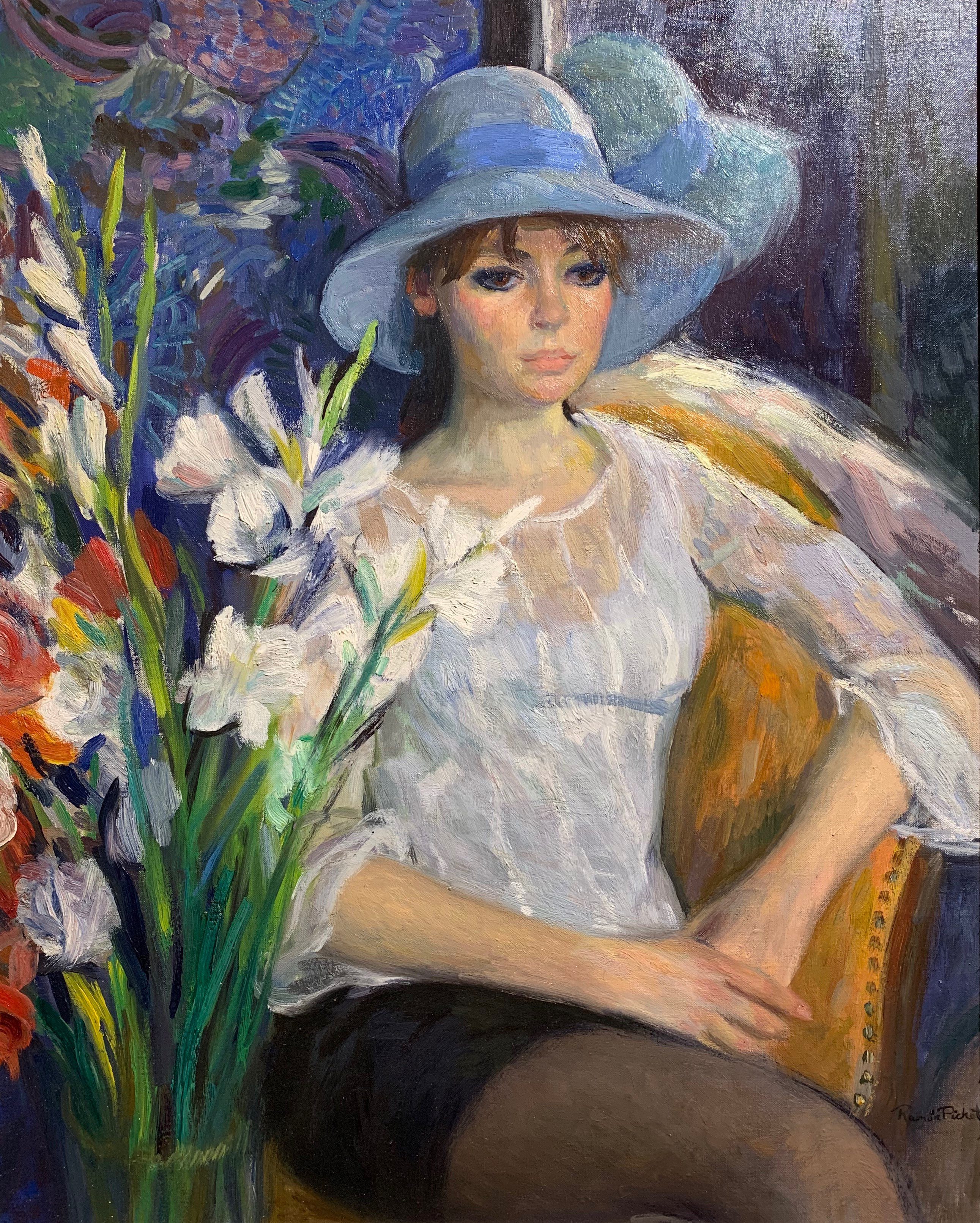 Lot 007: Ramon Pichot "Figura y Flores" Oil on Canvas