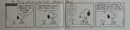 Lot 028: Charles Schulz Original Four-Panel Peanuts Comic Strip Signed