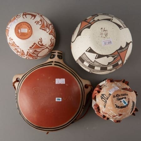 Lot 040: Group of 12 Pueblo Pots and Canteen Kewa Zuni