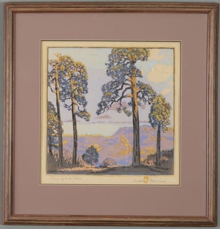 Lot 015: Gustave Baumann Pines--Grand Canyon Color Woodcut