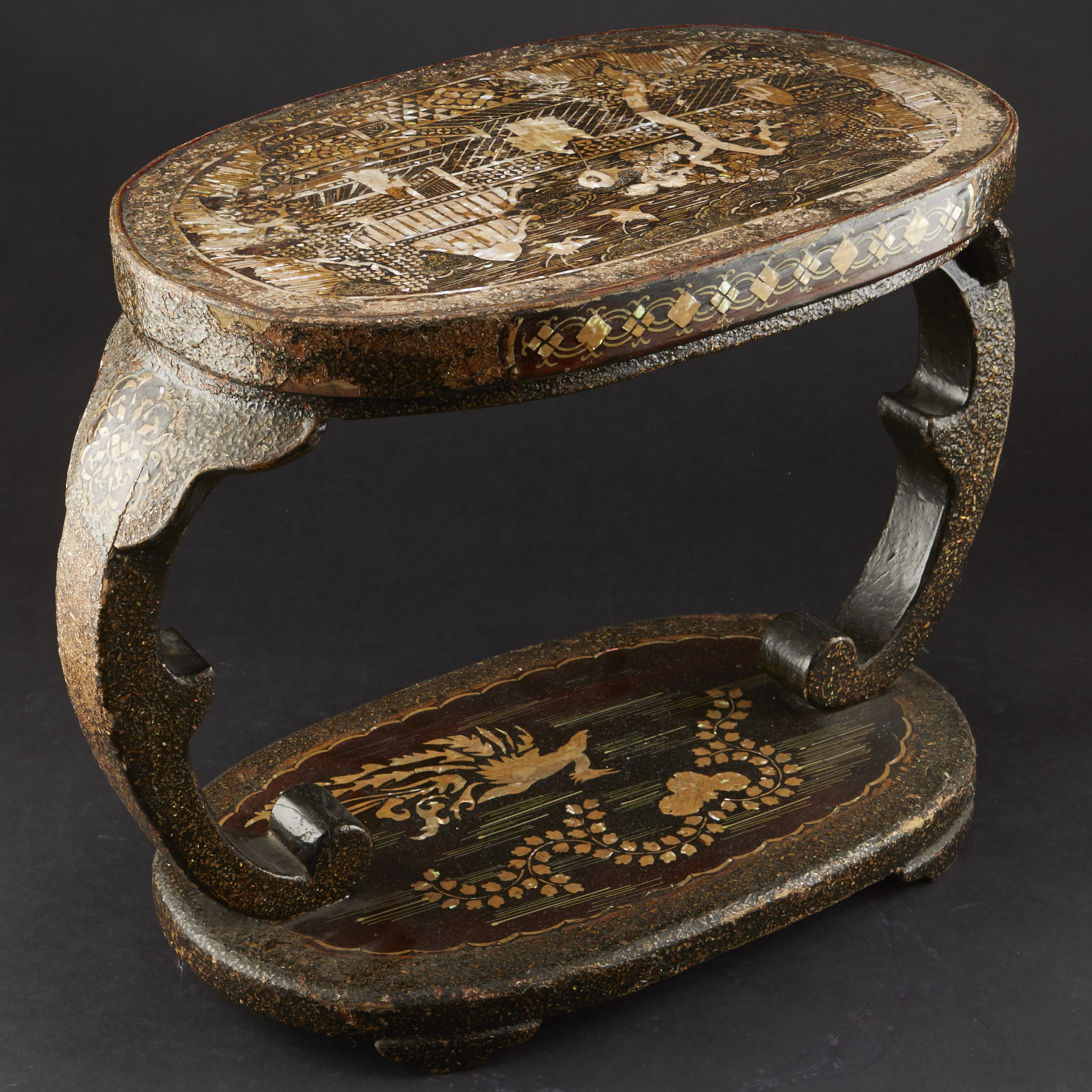 Lot 054: Japanese  Lacquer and Mother of Pearl Stool