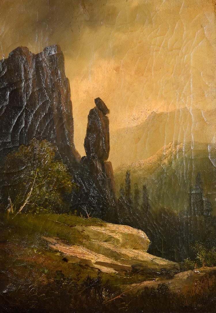 Lot 014: Frederick Shafer (1839-1927) ""Chimney Rock Sierra Nevada Mts." Oil on Canvas Painting" 1880