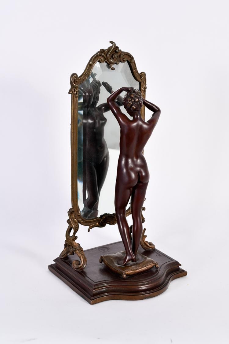 Lot 012: Emile Pinedo (1840-1916) ""Unknown (Nude in Mirror)" Bronze Sculpture"