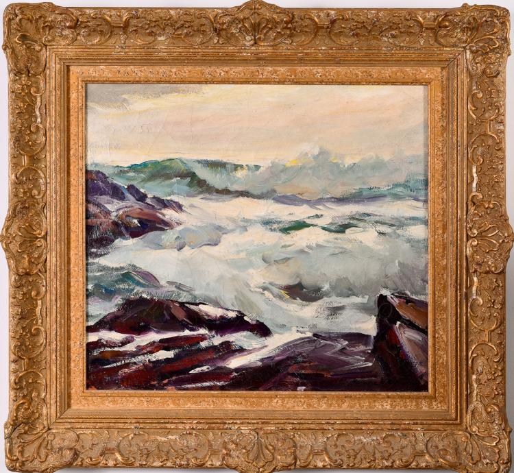 Lot 015: Emile Gruppe (1896-1978) ""High Sea Bass Rocks" oil on canvas painting" 20th century