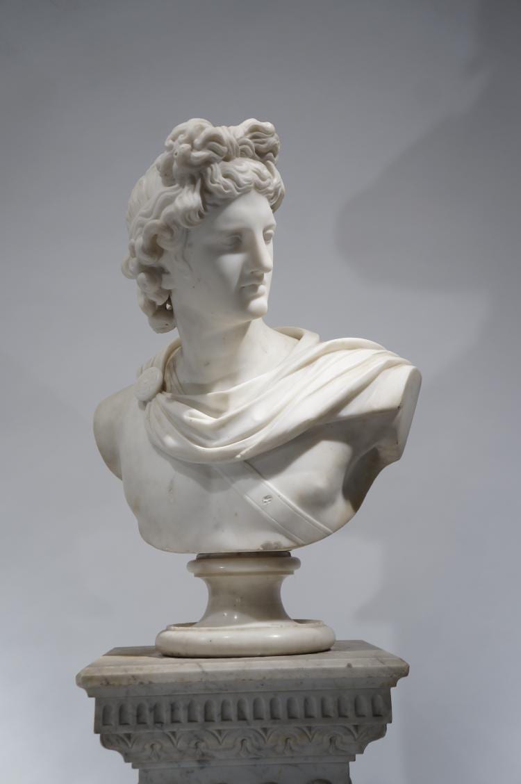 Lot 020: Italian School Marble Bust of Apollo" c. early 20th century