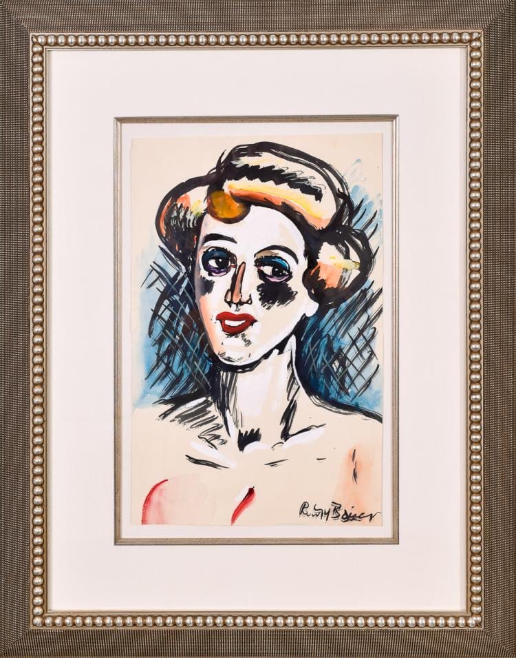 Lot 062: Rudolf Bauer (1889-1953) ""Untitled (Expressionist Bust #1)" watercolor and gouache painting"