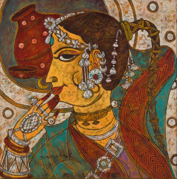 Lot 078: Abdul Rahiman Appabhai Almelkar (1920-1982) ""Untitled" oil on canvas painting" 1966