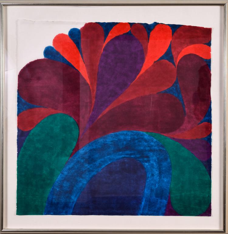 Lot 082: Carol Summers (1925-2016) ""Flowering Landscape" color woodcut" 1988