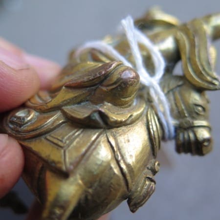 Lot 009: Chinese 18th century Gilt Bronze Statue of a Deity on a Horse: Garwa Nagpo