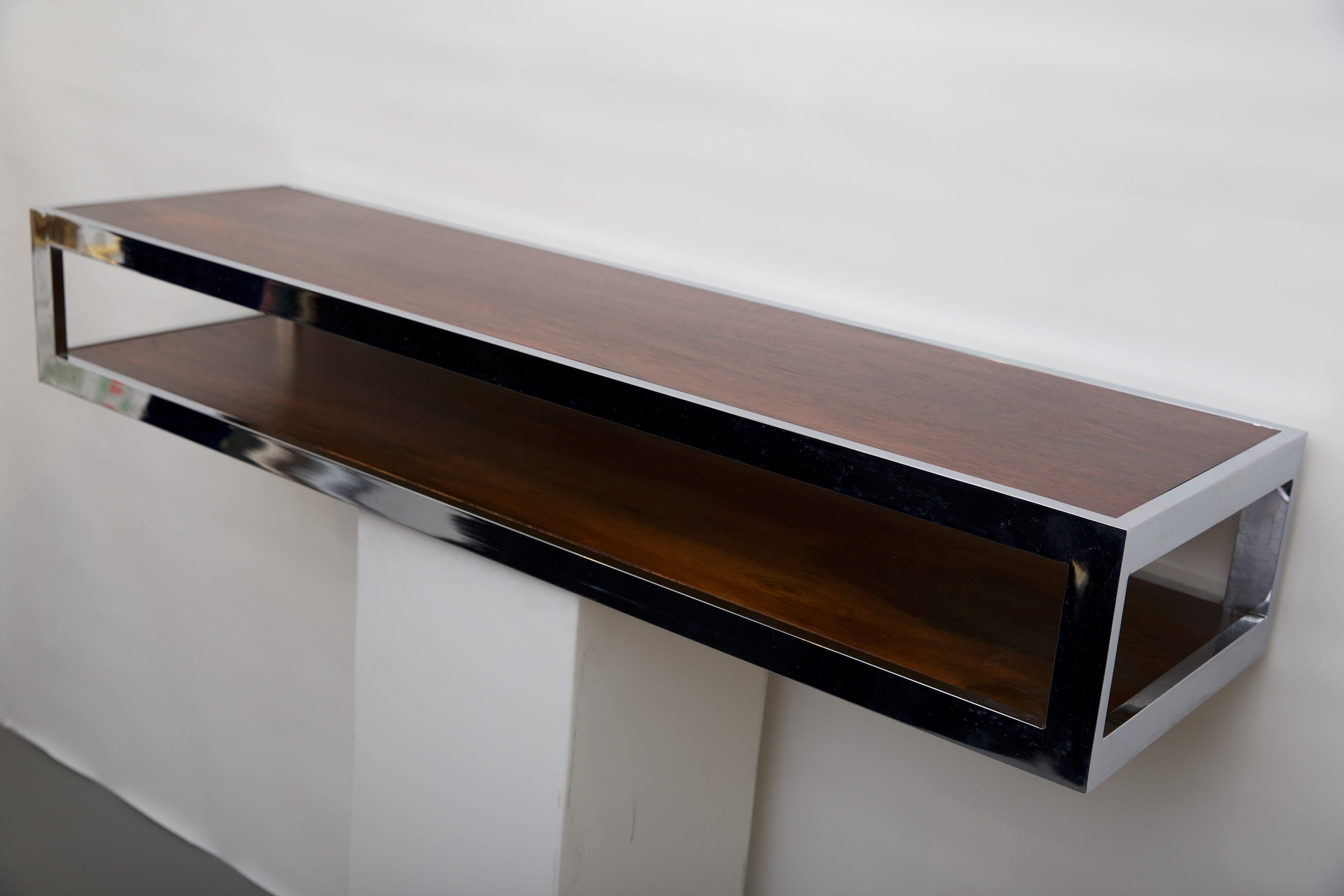 Lot 080: Rosewood and Chrome Shelf Milo Baughman