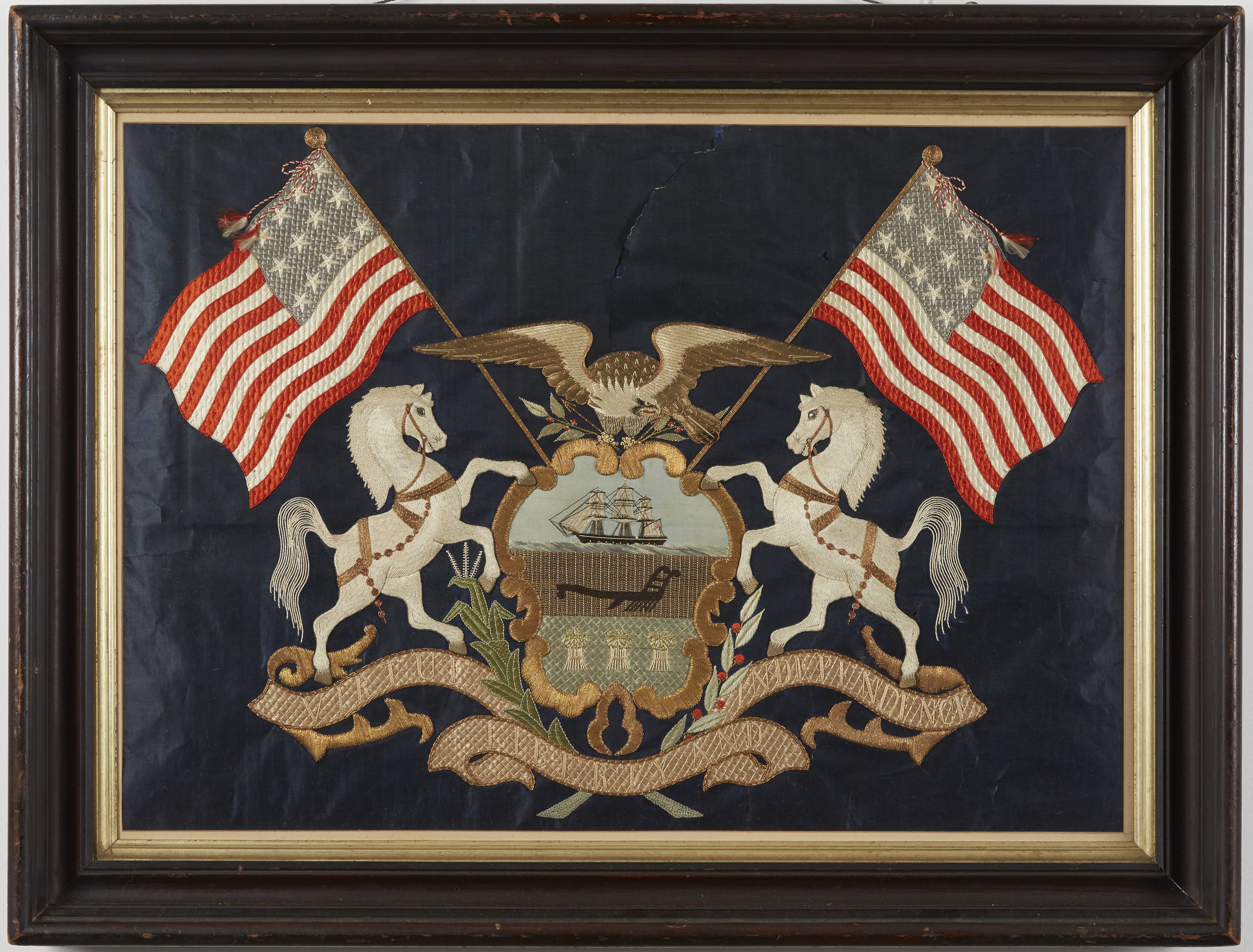 Lot 140: Embroidered Silk Pennsylvania State American Flag