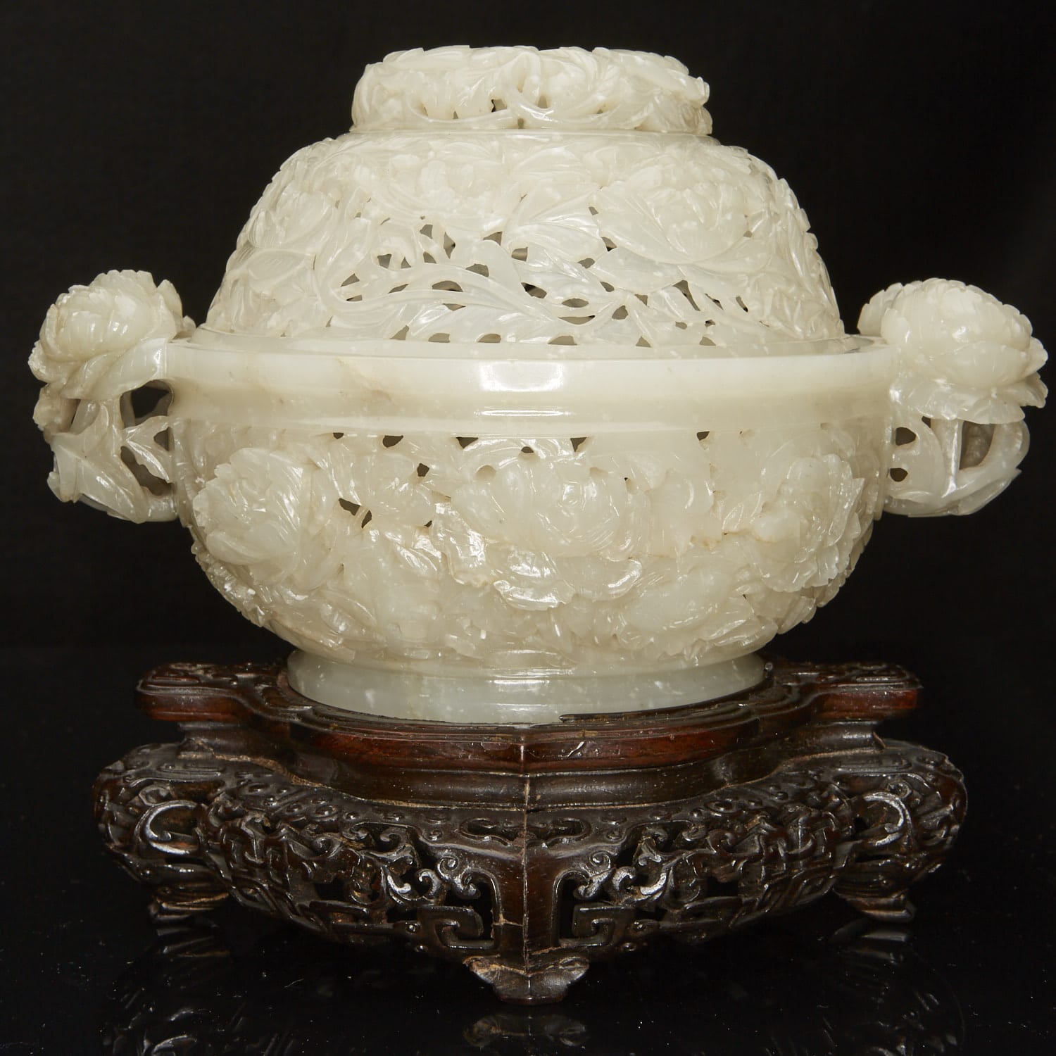 Lot 179: 18th c. Chinese Reticulated Jade Censer with Stand