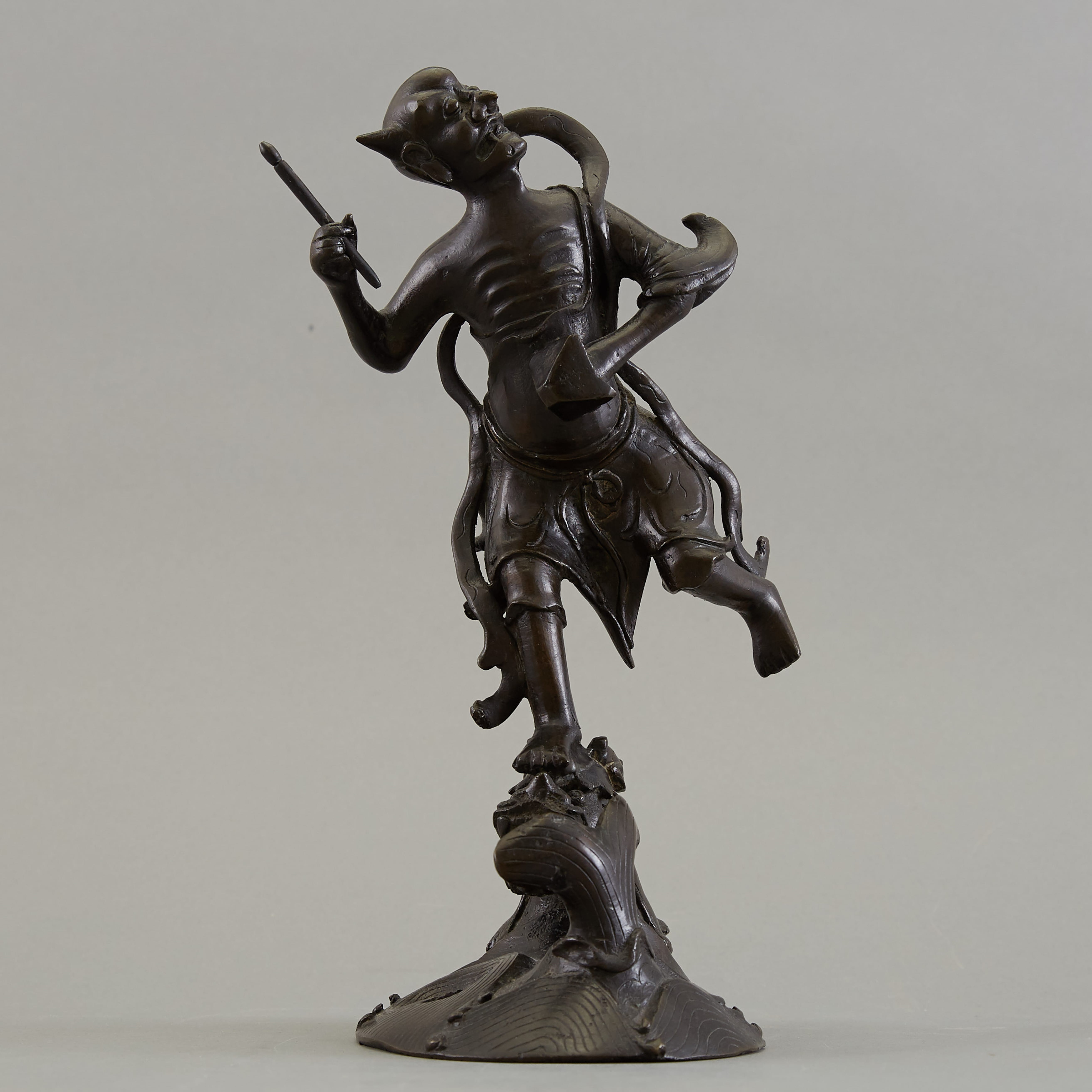 Lot 009: 20th c. Japanese Bronze Okimono of an Oni and Dragon