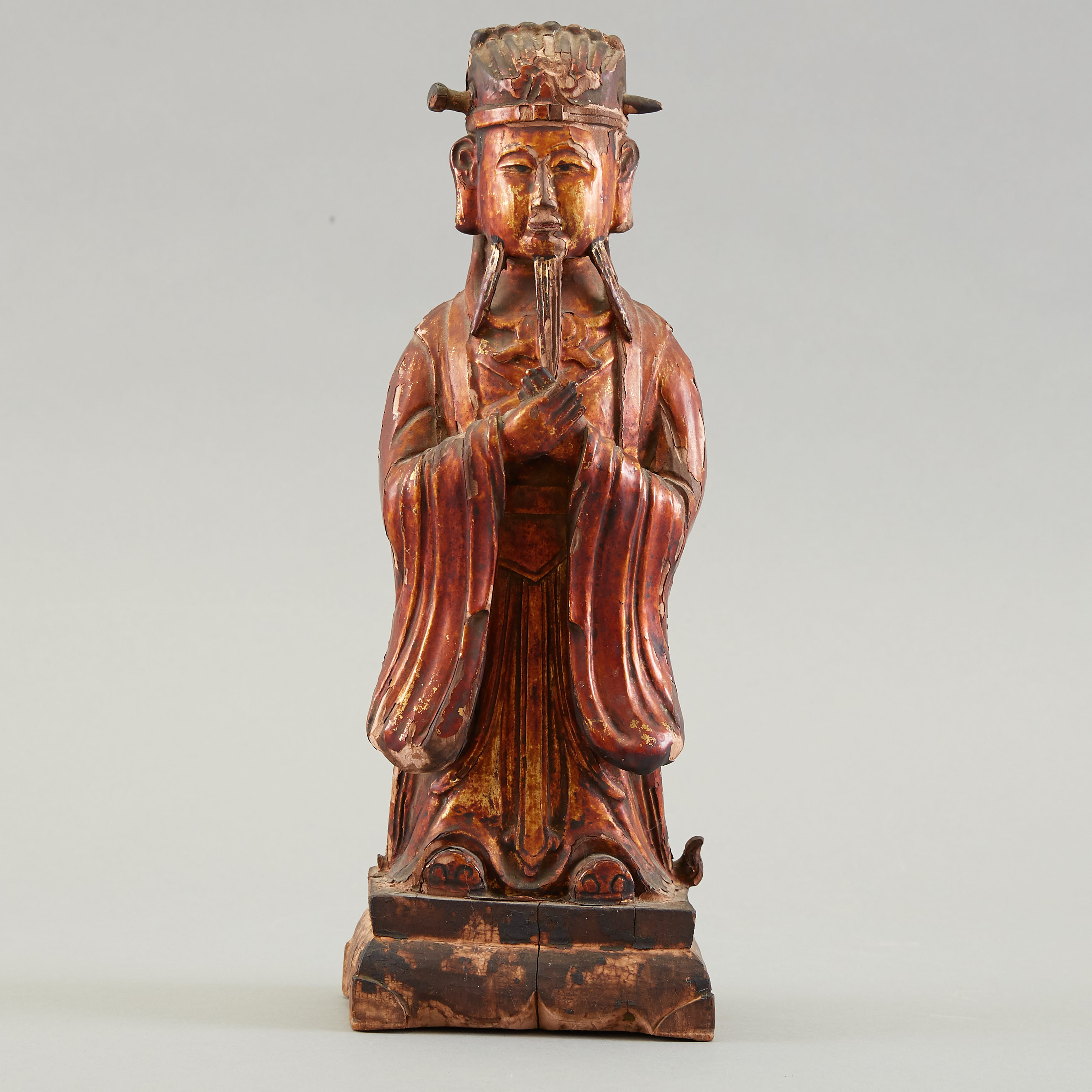Lot 278: 19th c. Chinese Polychrome Wood Immortal