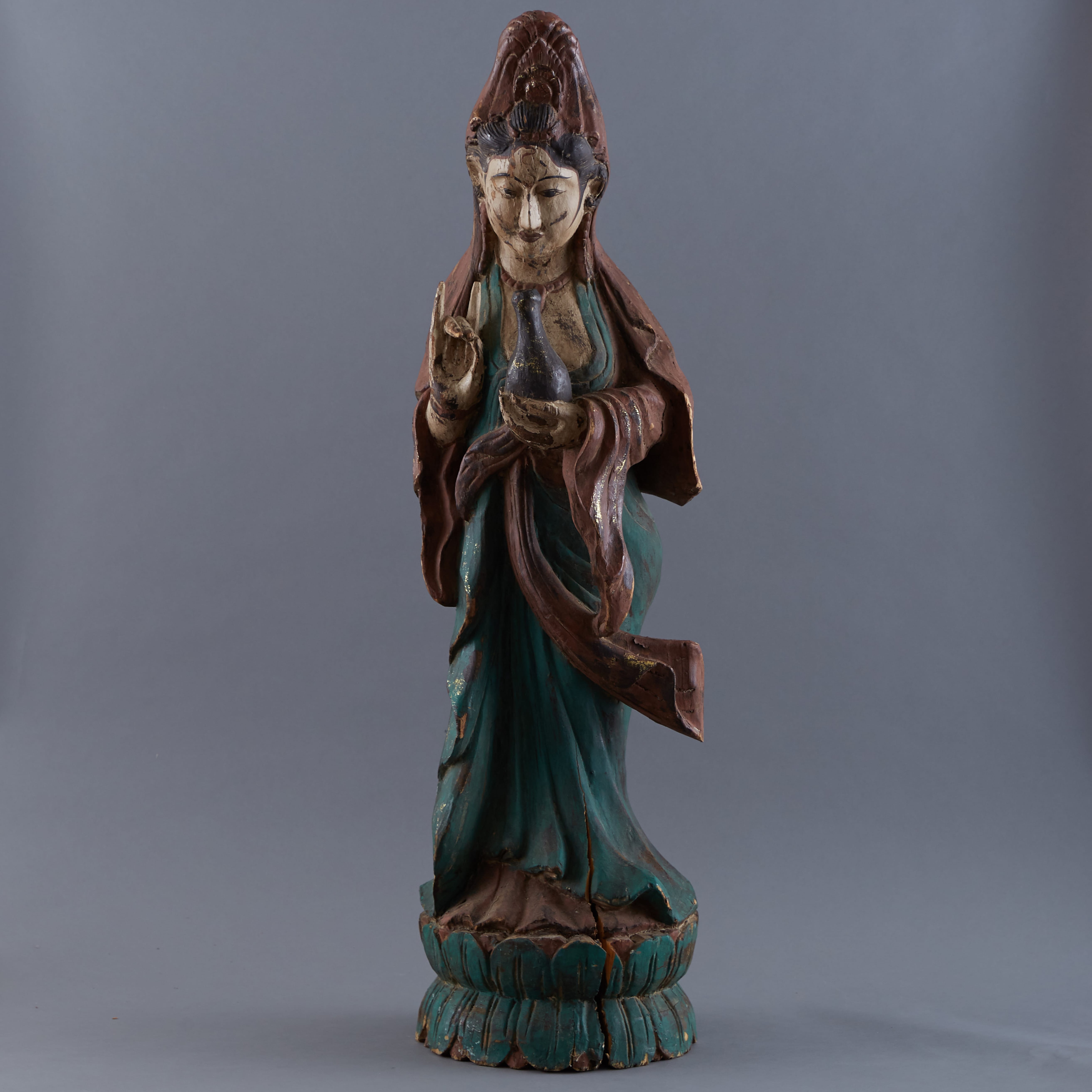 Lot 279: 19th c. Large Wood Chinese Guanyin