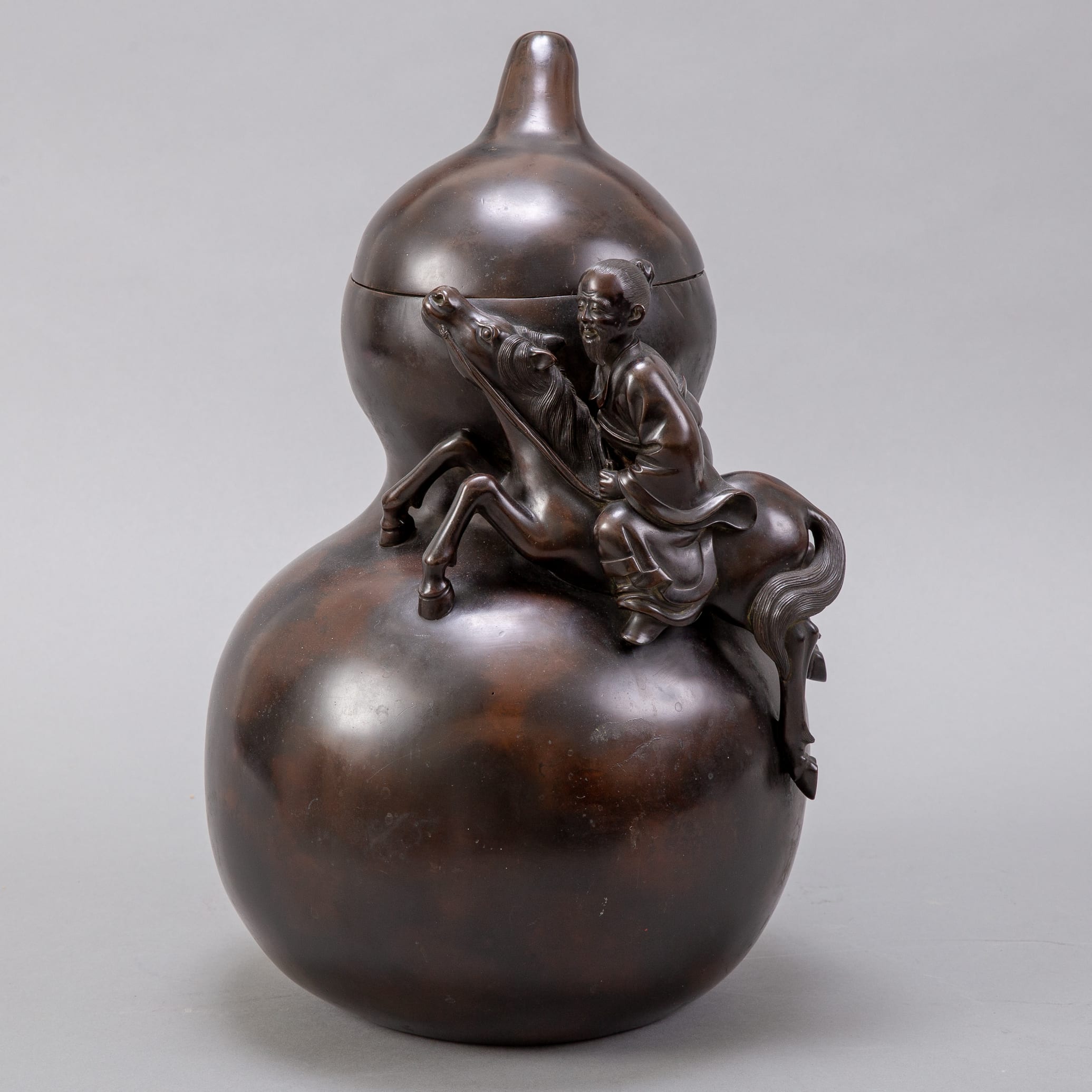 Lot 001: Japanese Meiji Bronze Double Gourd Censer w/ Rider