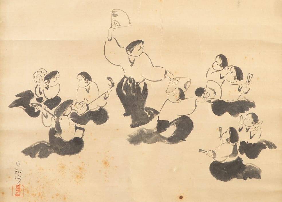 Lot 060: Late Edo Japanese Painting of Fan Dance