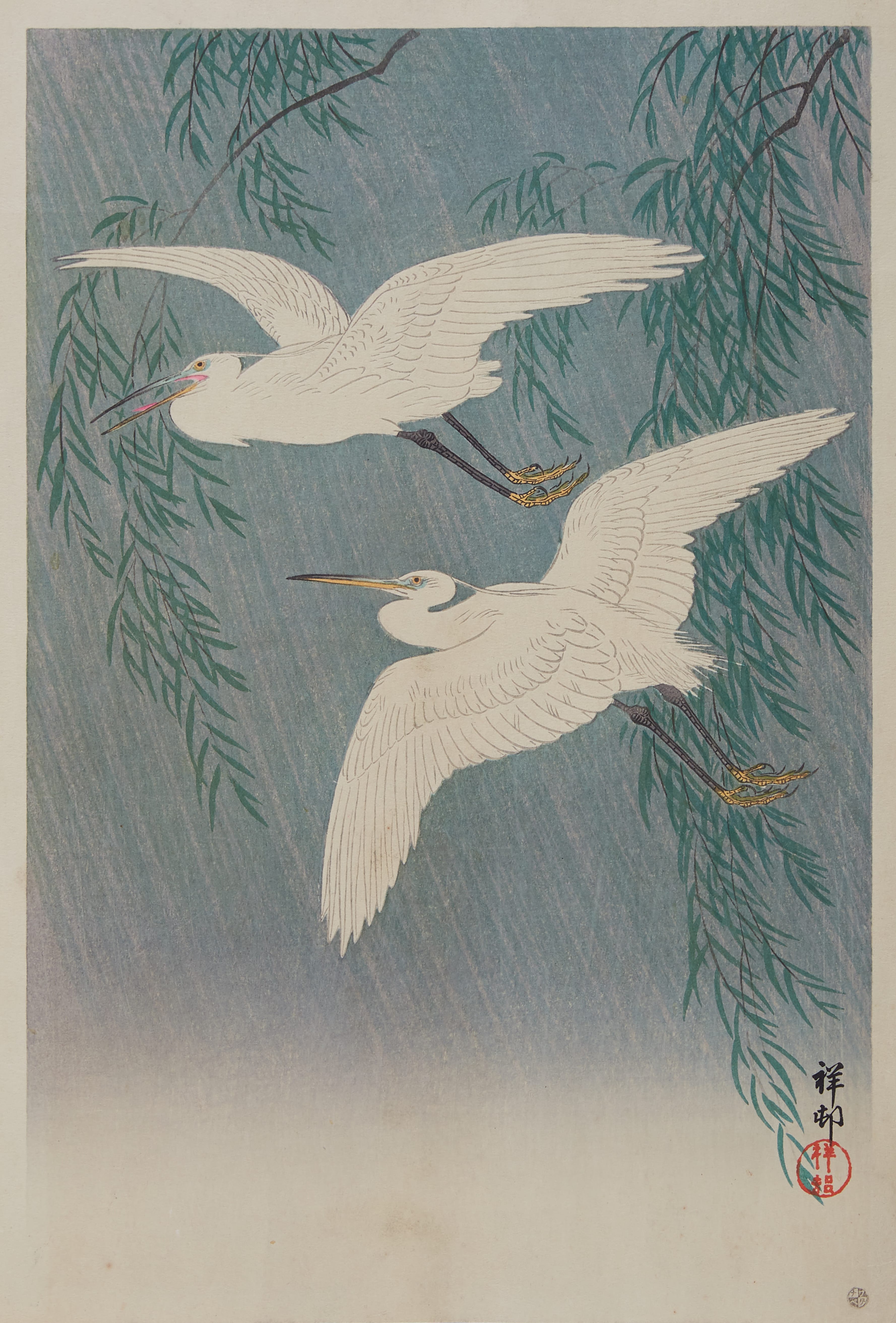 Lot 086: Ohara Koson Woodblock Print of Birds in Flight
