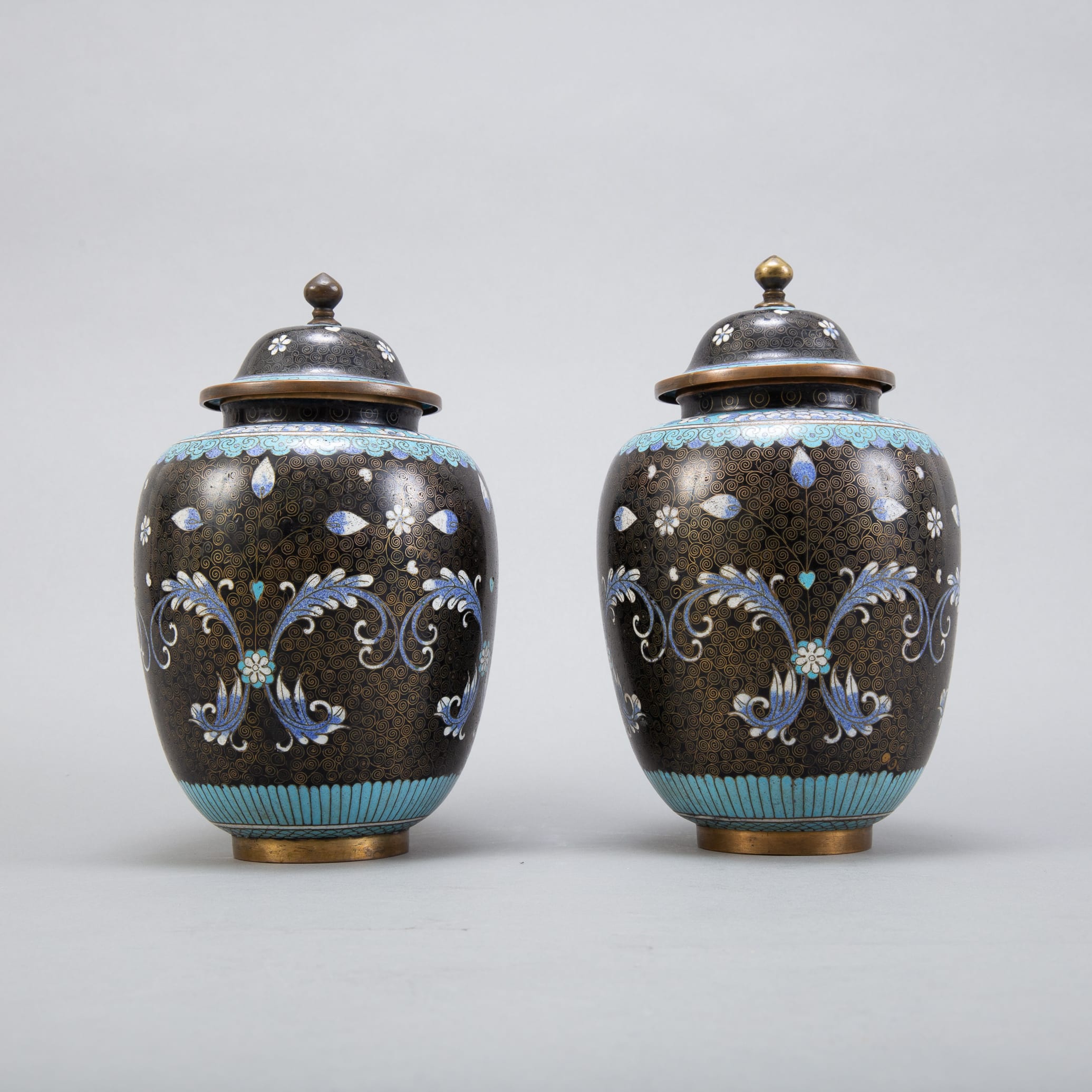 Lot 018: Pair 20th c. Chinese Cloisonne Vases