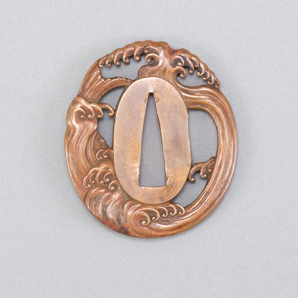 Lot 033: Japanese Meiji Copper Tsuba Gold Silver Inlays