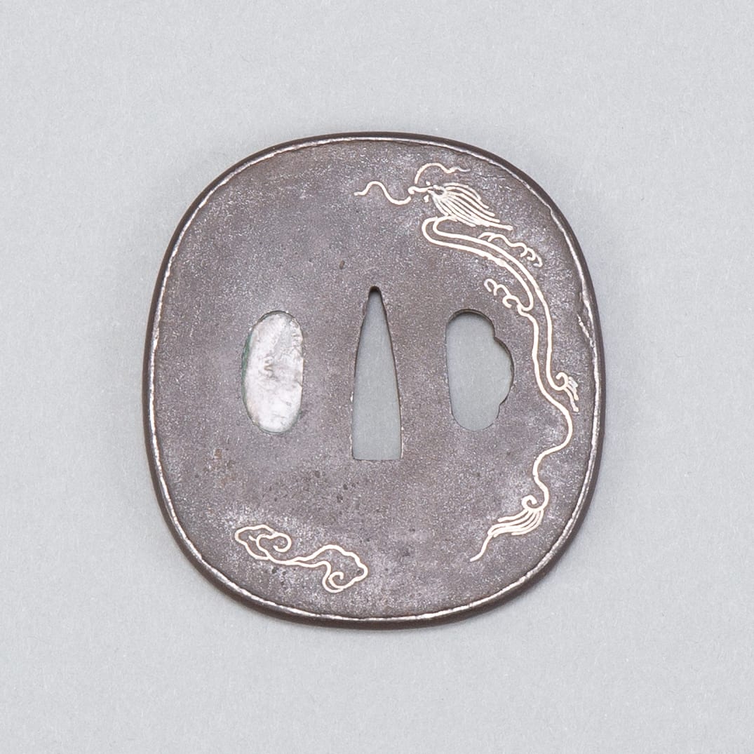 Lot 028: Japanese Edo Period Iron Tsuba with Silver Inlay