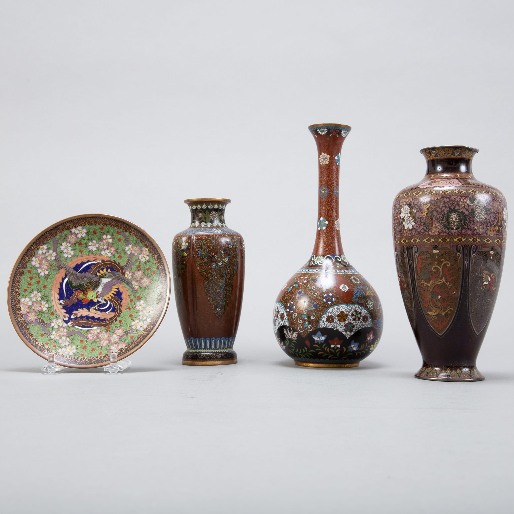 Lot 024: Grp 4 Japanese Meiji Cloisonne Pieces