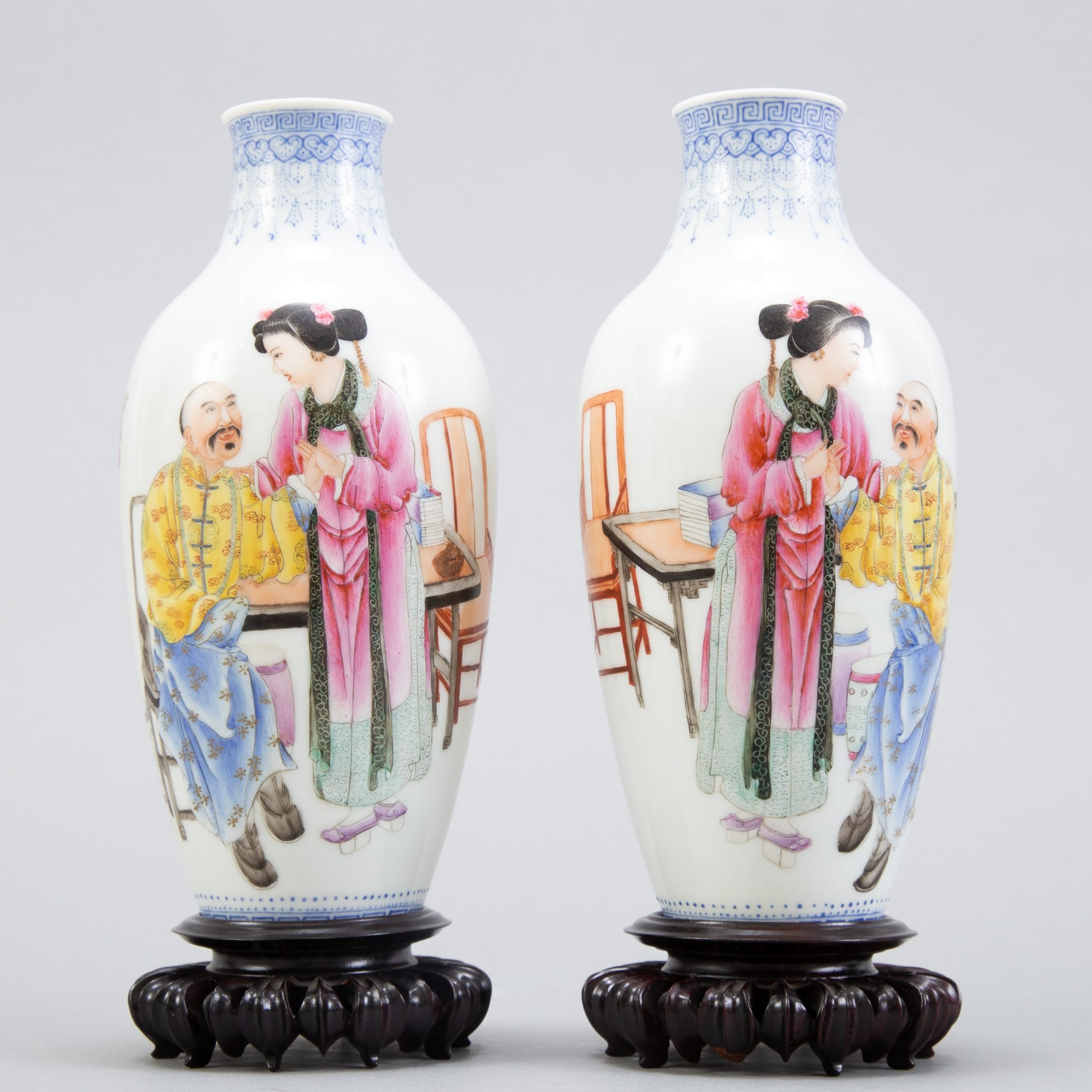 Lot 244: Pair Chinese Republic Porcelain Vases Stands Box