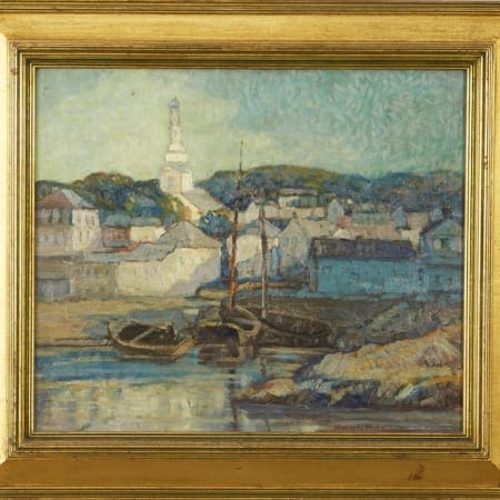 Lot 005: Knute Heldner Gloucester Cityscape Oil on Board