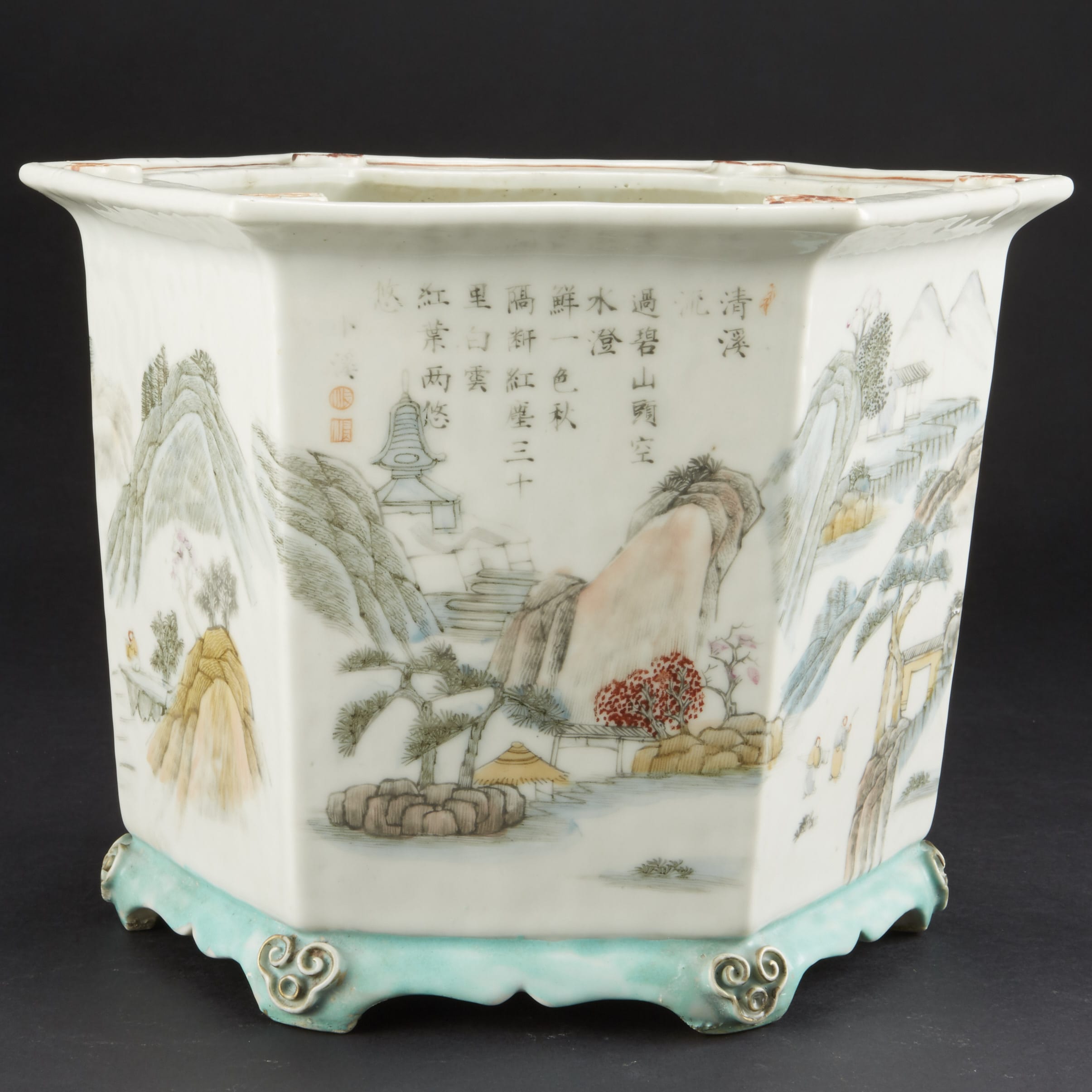 Lot 061: Chinese Hexagonal Famille Rose Porcelain Cache-Pot