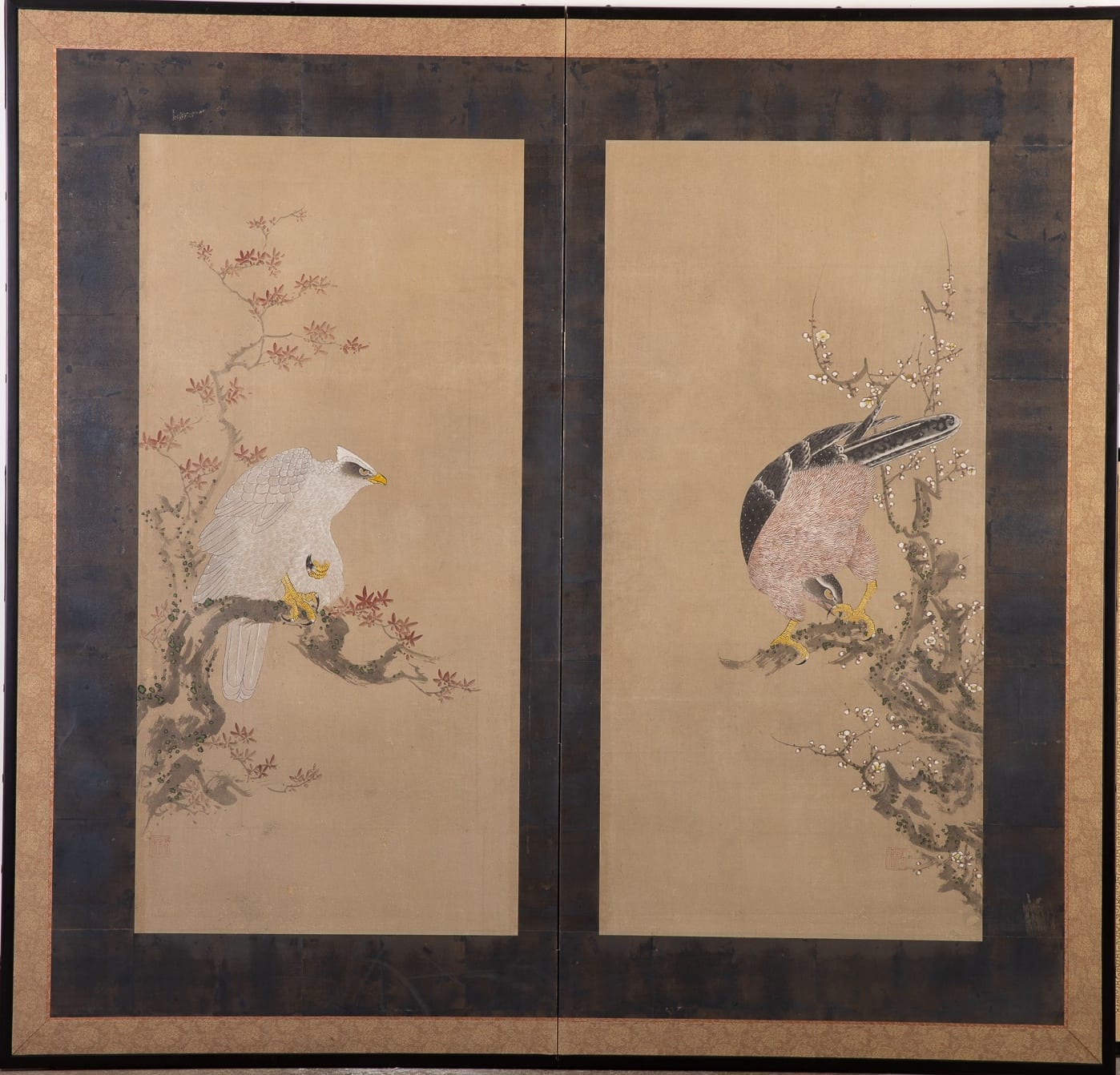 Lot 058: Japanese Floor Screen with Hawks Rinkyo
