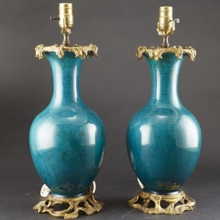 Lot 048: Pair of 19th Chinese Turquoise Porcelain Vases as Lamps Asian Art and Decorative Art (Day Two) - Sep 29 2018 Asian Art