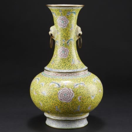 Lot 043: Chinese Beijing Enamel Vase Yellow-Ground Asian Art and Decorative Art (Day Two) - Sep 29 2018 Asian Art