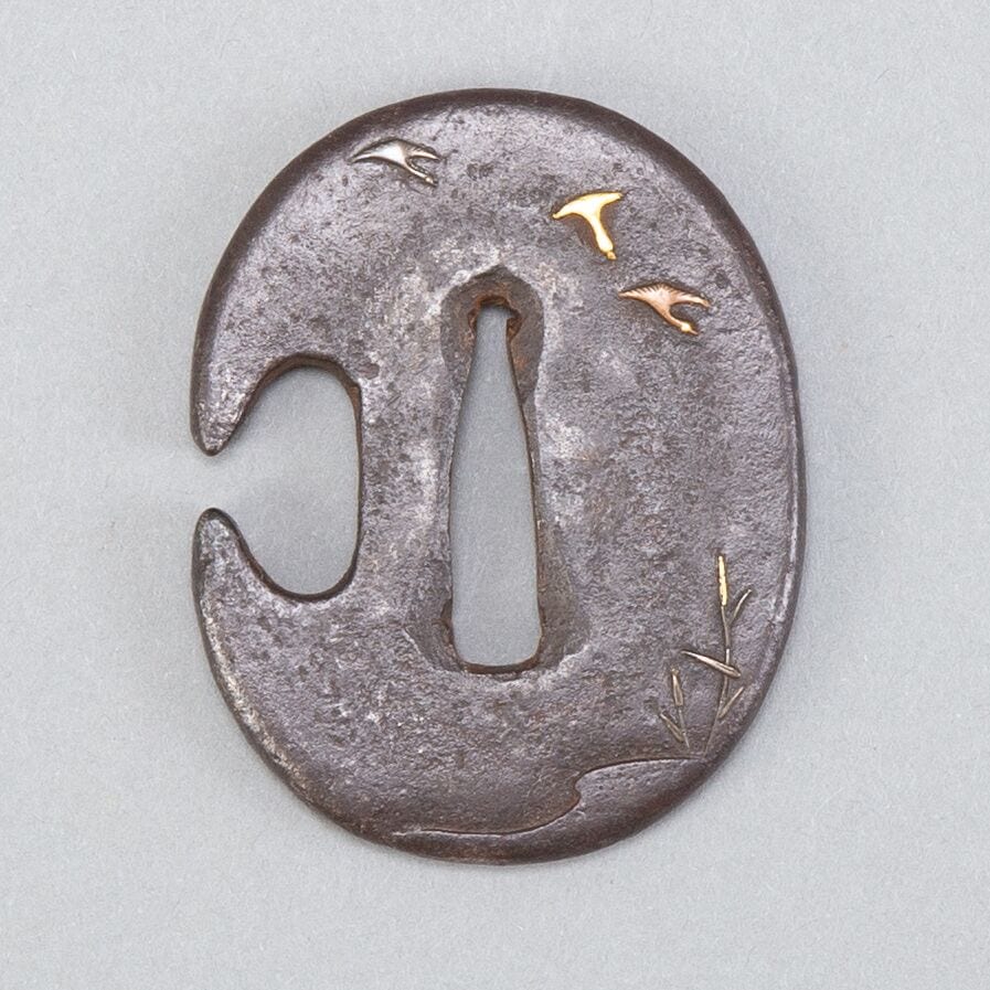 Lot 027: Japanese Edo Iron Tsuba with Birds and Reeds