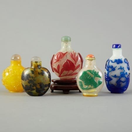 Lot 218: Grp:5 Chinese Qing Glass Overlay Snuff Bottles Fine Asian Art - April 26 2019 Asian Art