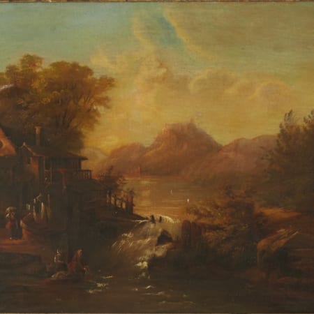 Lot 076: 18th Century Landscape Oil on Panel