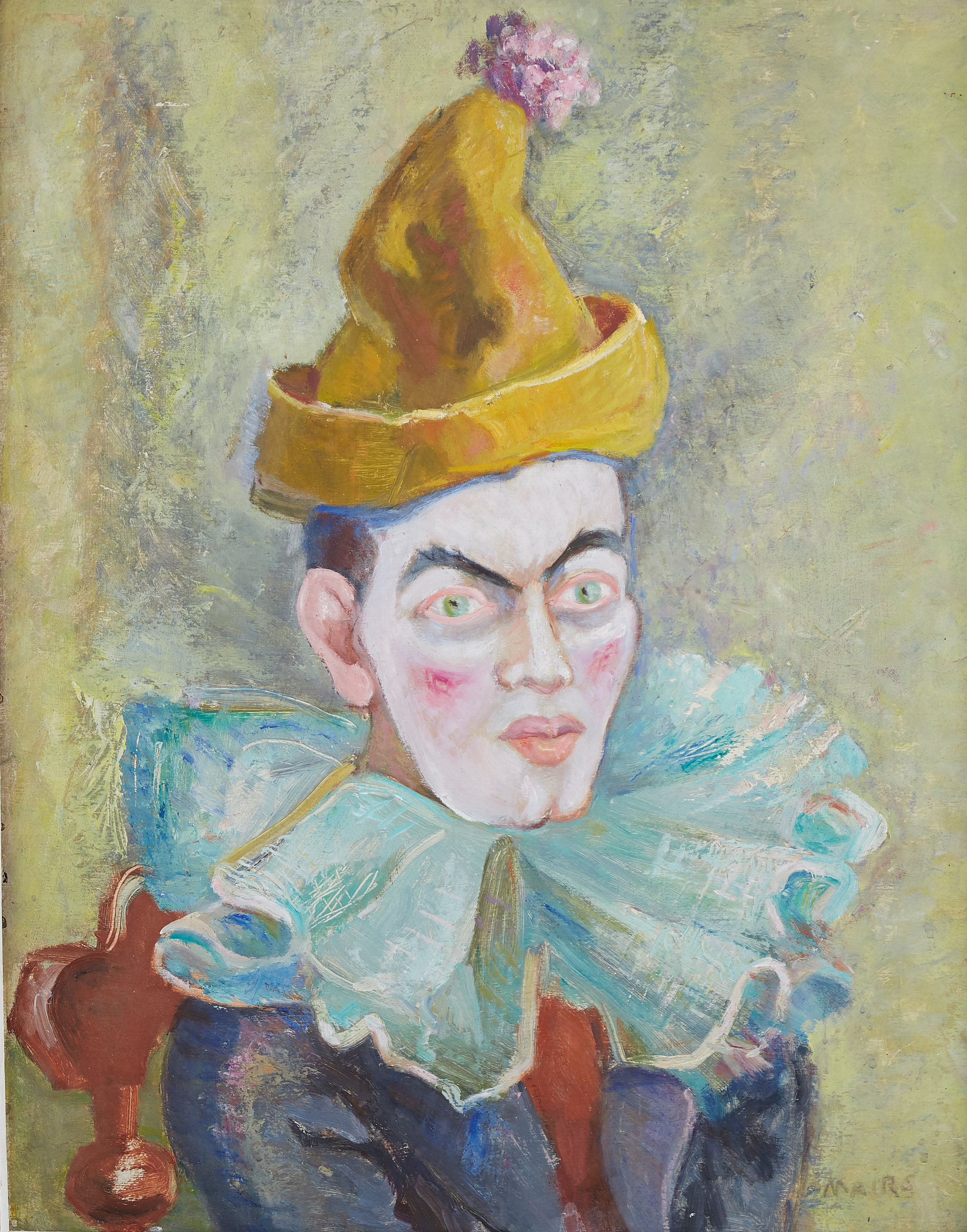 Lot 071: Clara Mairs Clown Portrait Oil on Board