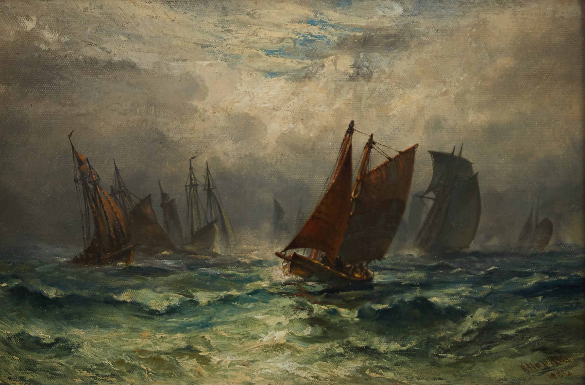 Lot 059: Robert Hopkins Marine Painting Oil on Canvas