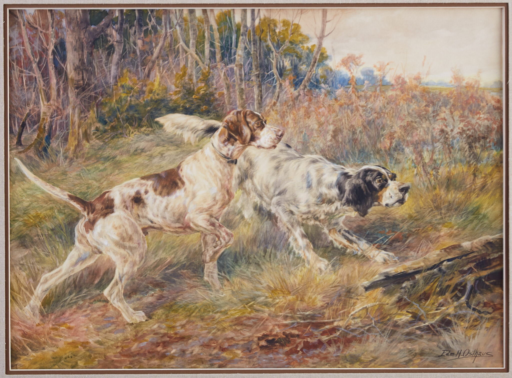Edmund Osthaus Watercolor Hunting Dogs Setters